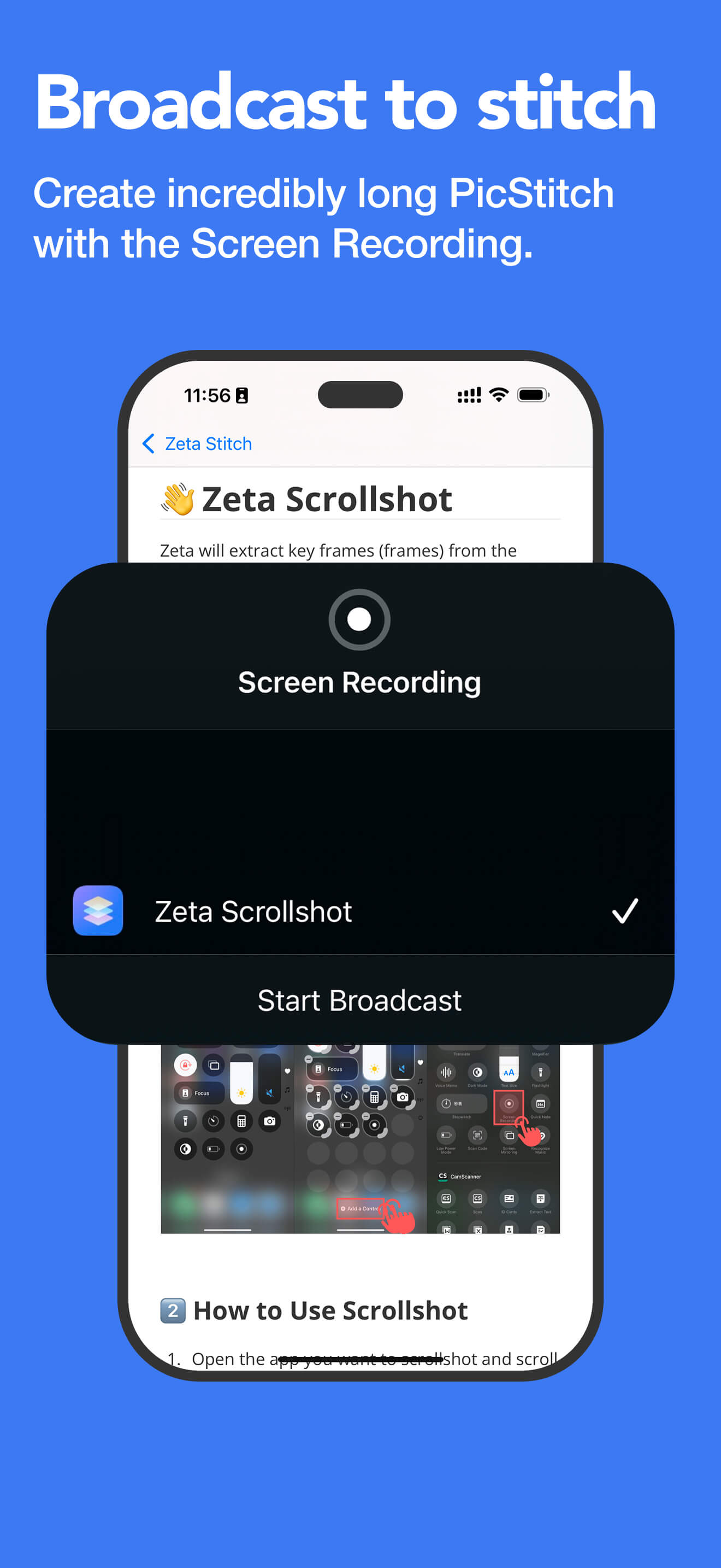 ZBroadcast to stitch - Create incredibly long PicStitch with the Screen Recording.